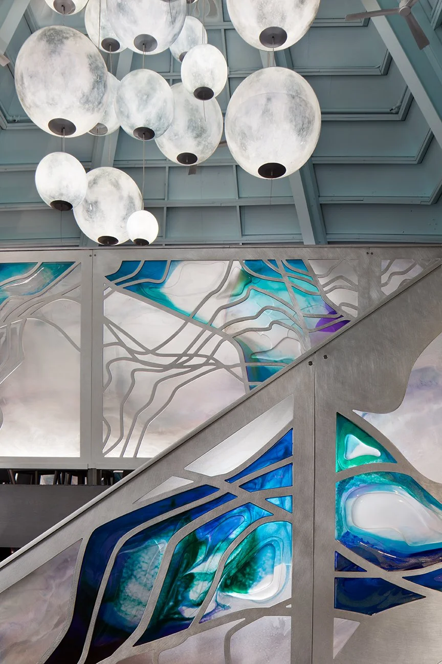Custom themed interior at Fireside Theatre featuring immersive environmental design, architectural details, and specialty finishes.   Copy image SEO