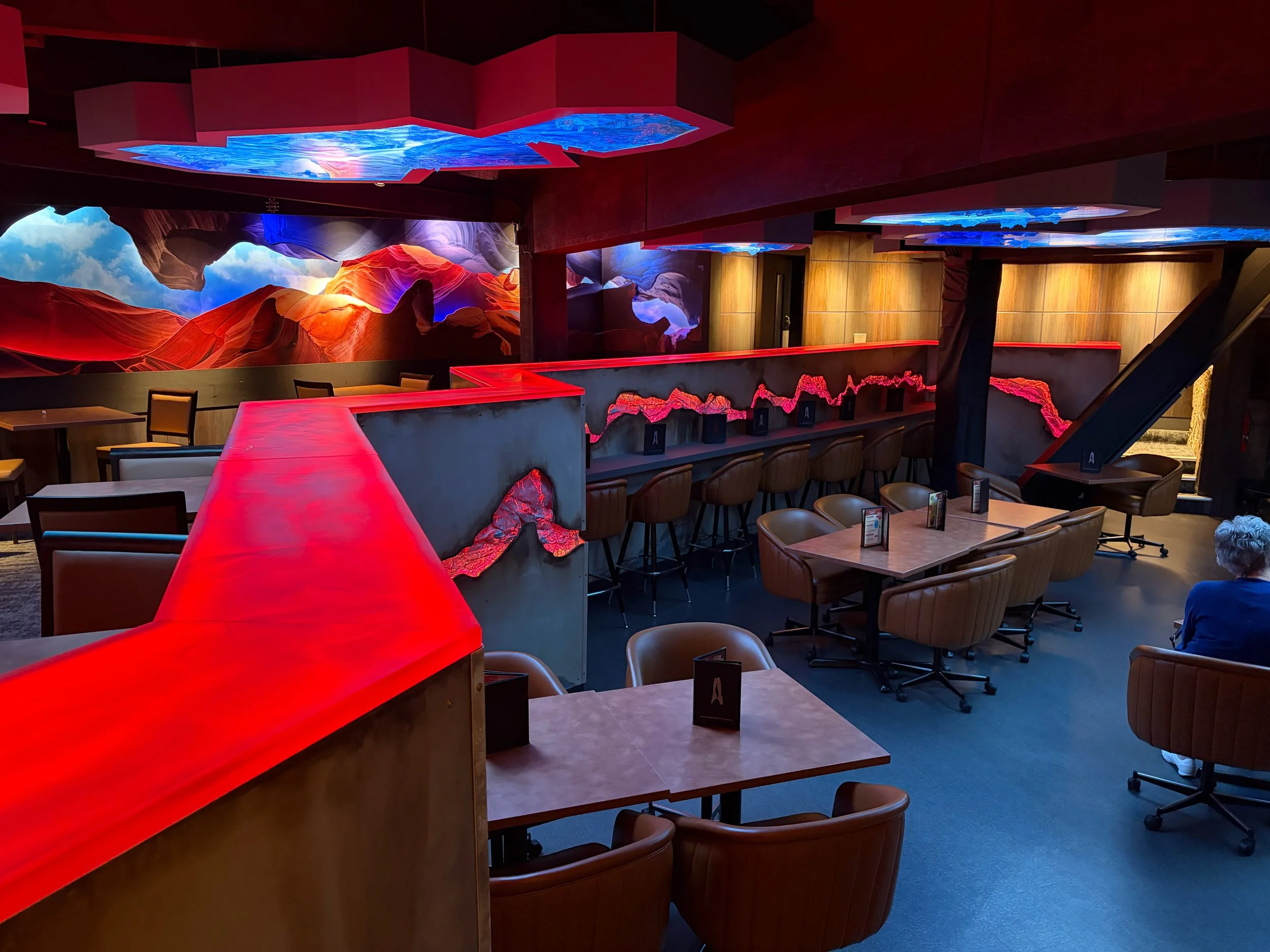 Custom themed interior at Fireside Theatre featuring immersive environmental design, architectural details, and specialty finishes.