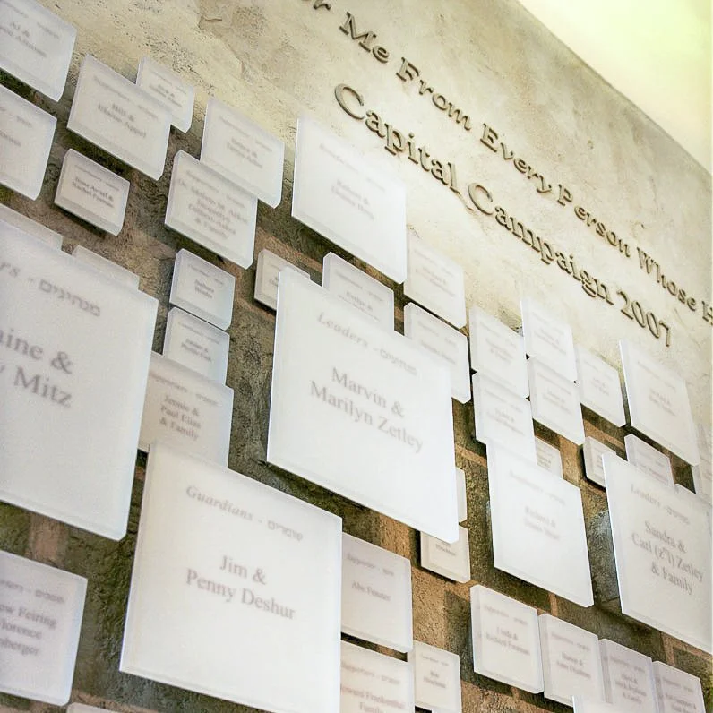Donor recognition and storytelling installation created for a nonprofit or community organization.