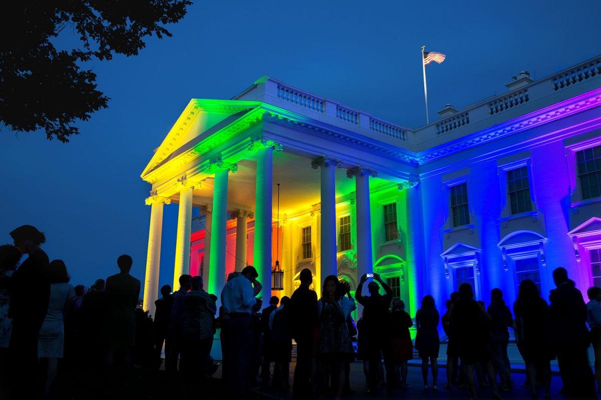 Same-Sex Marriage - The White House is lit with the colors of the rainbow in celebration of the Supreme Court ruling on same-sex marriage, June 26, 2015. (Official White House Photo by Pete Souza)