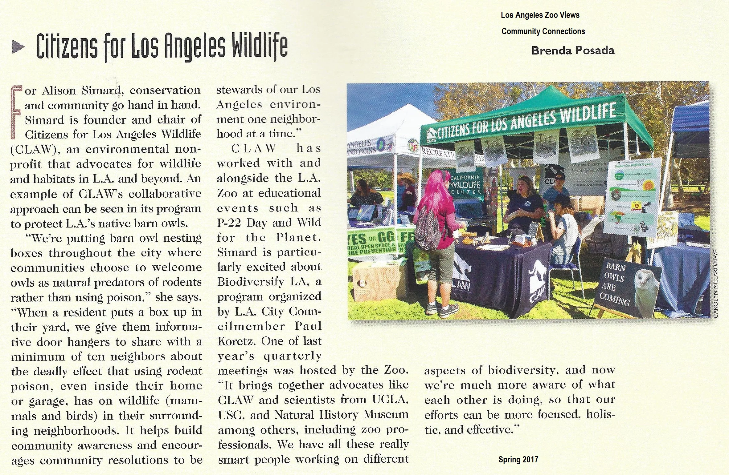 LA Zoo View profiles CLAW in a special feature Community Connection.