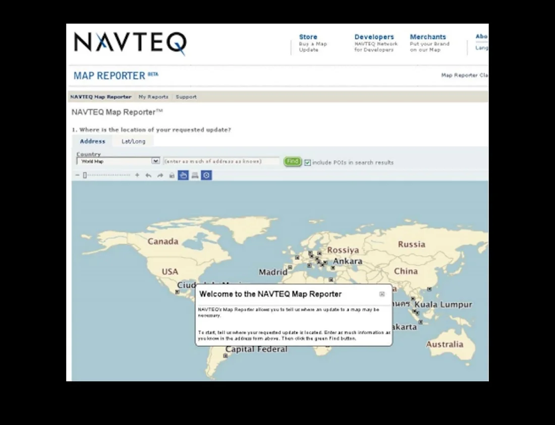  Navteq's &nbsp;original, web - based&nbsp;map reporter. 