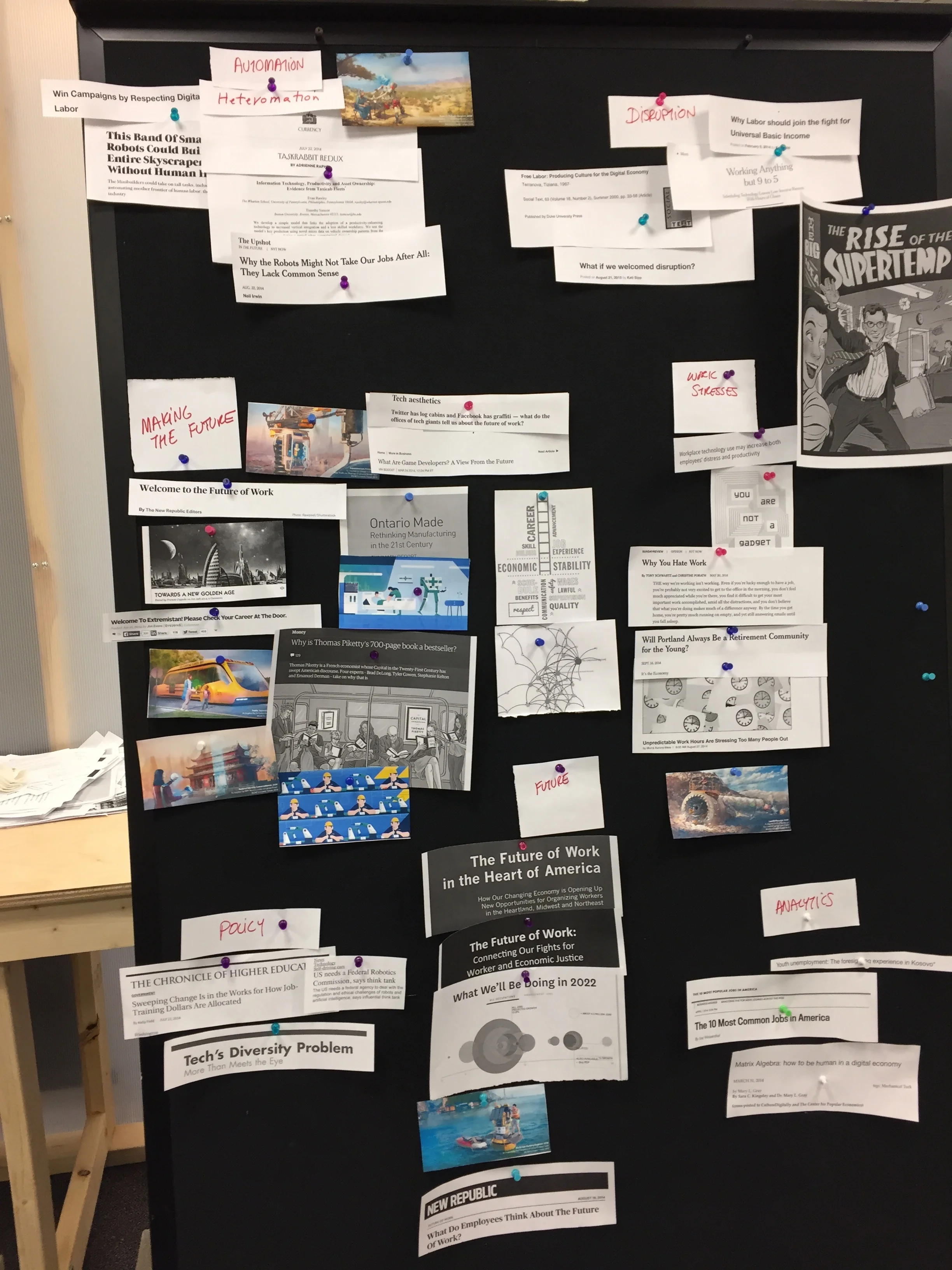  The first activity was a "Headline Clustering" activity, which functioned as a sort of 'primer' - getting participants to discuss and become aware of the landscape of automation, future of work narratives etc and relevant issues being addressed in t