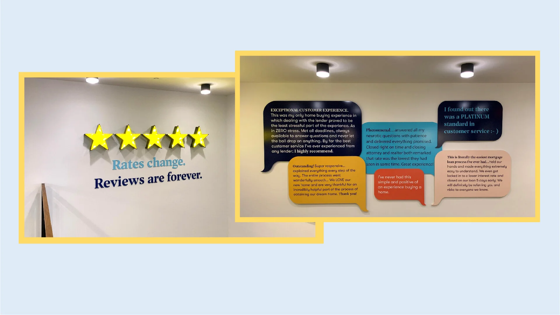  Large form in-house installed piece I developed for nbkc bank’s fifth floor (Loan Officers section) showcasing the importance of quality customer service over all else. 