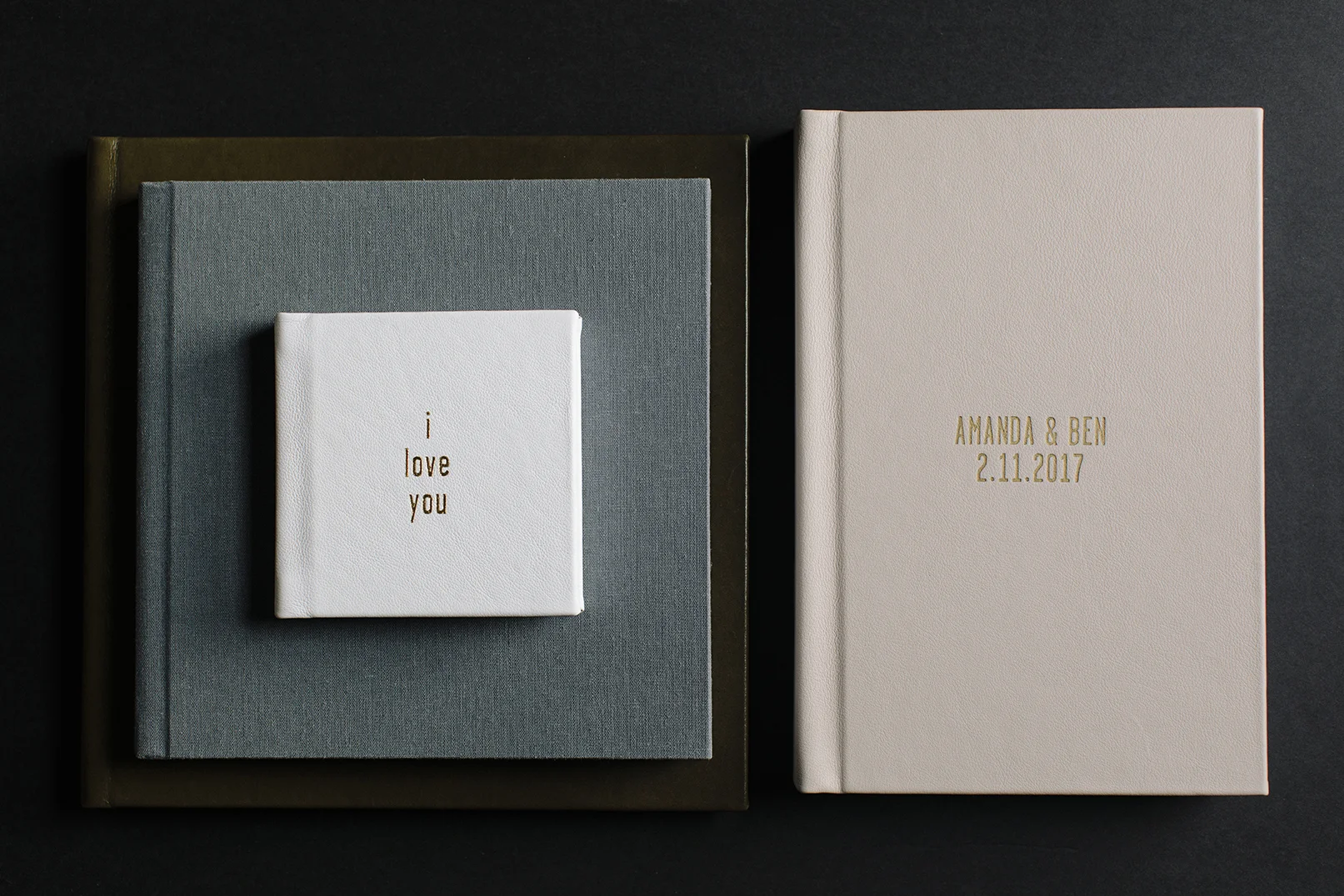 square albums in sizing: 12x12”, 10x10” & 5x5” // signature album, 8x12” on right