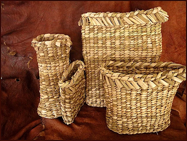 Assortment of Twined Cattail baskets