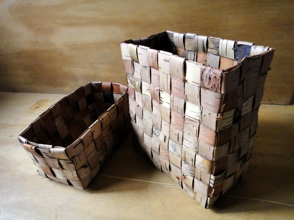 Plaited Birch bark box, open