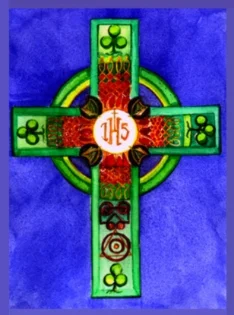 Above: Watercolor, "Jesuit Celtic Cross ", by Elle Fagan Gift to Sacred Space Dublin, Ireland - Not For Sale - Special display for Jesuit 500th Anniversary Celebration Ask me about other available Celtic Crosses & Similar