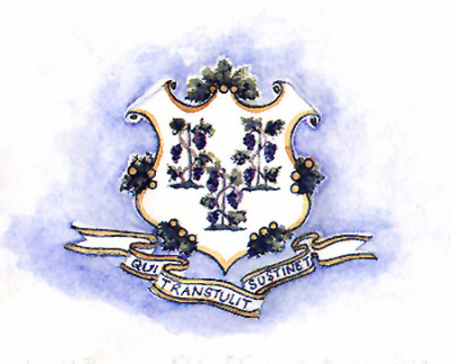 Great Seal of the State of Connecticut, my Home State - central to our State Flag, the motto means "They who tranasplanted sustain", a reference to our success as transplants in the New World , symbolized by the grapevines, whose transplanting has always been holy.