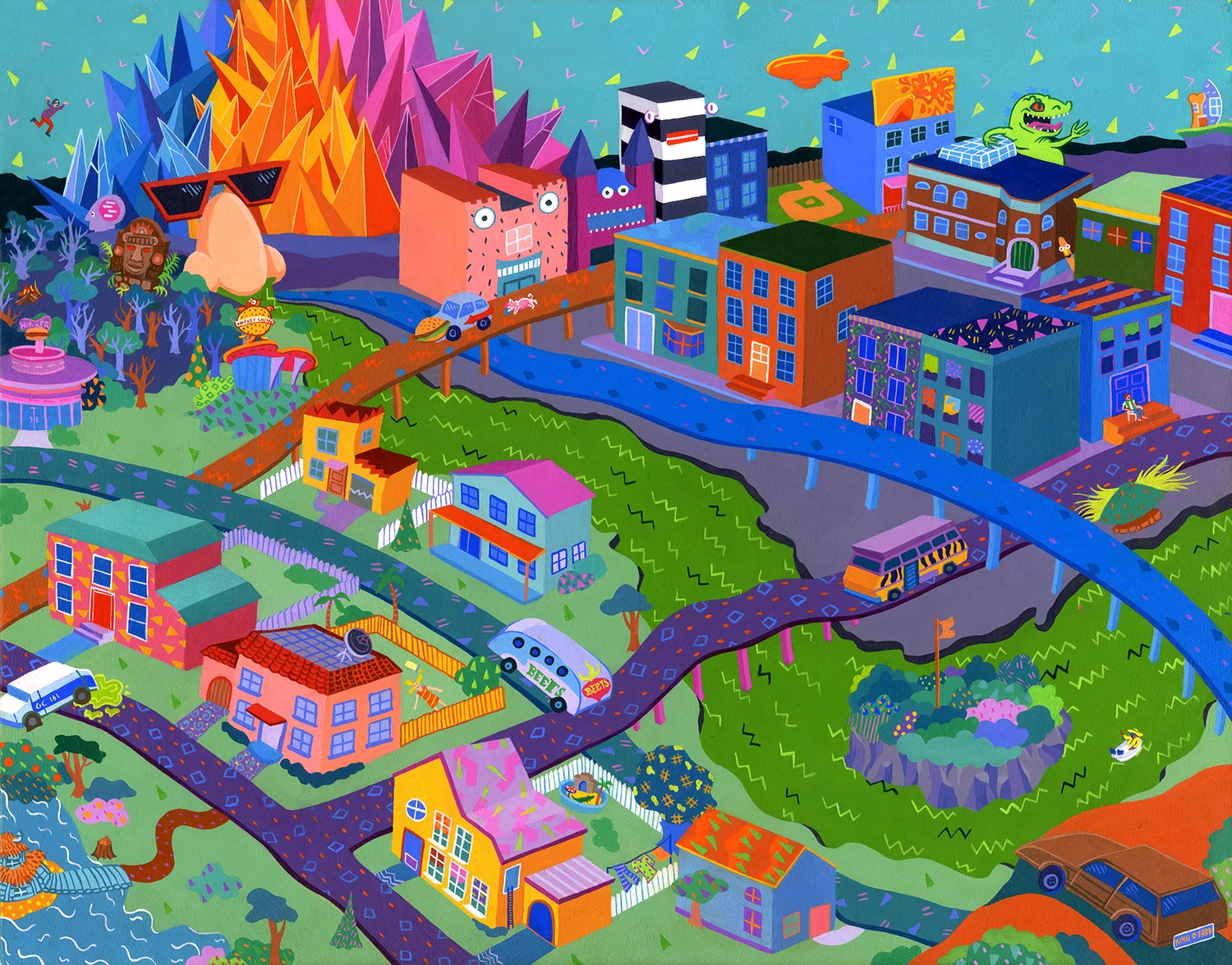Originally done for iam8bit's Nickelodeon-themed show. Acrylic and gouache on wood, 2013. Prints and other products of this piece here .