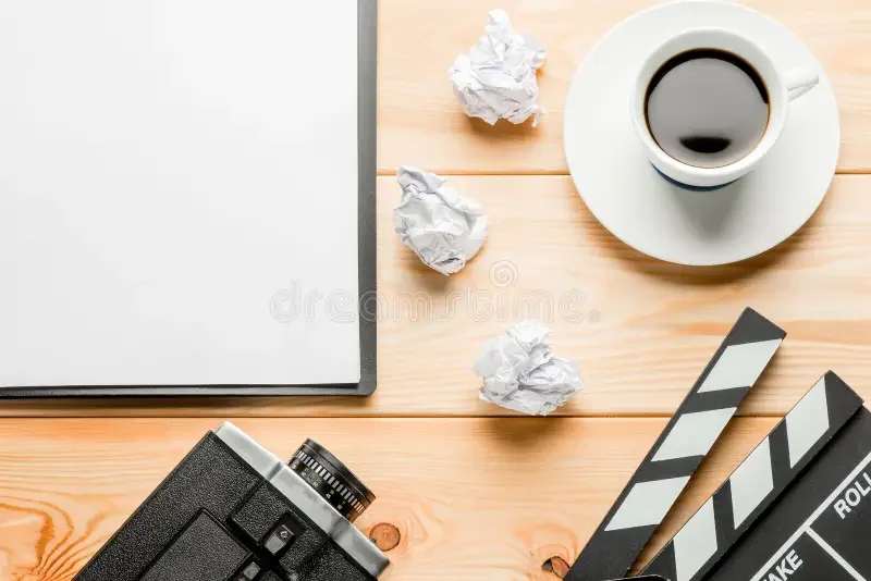top-view-notepad-writing-script-clapper-retro-video-top-view-notepad-writing-script-clapper-retro-video-117736637.webp