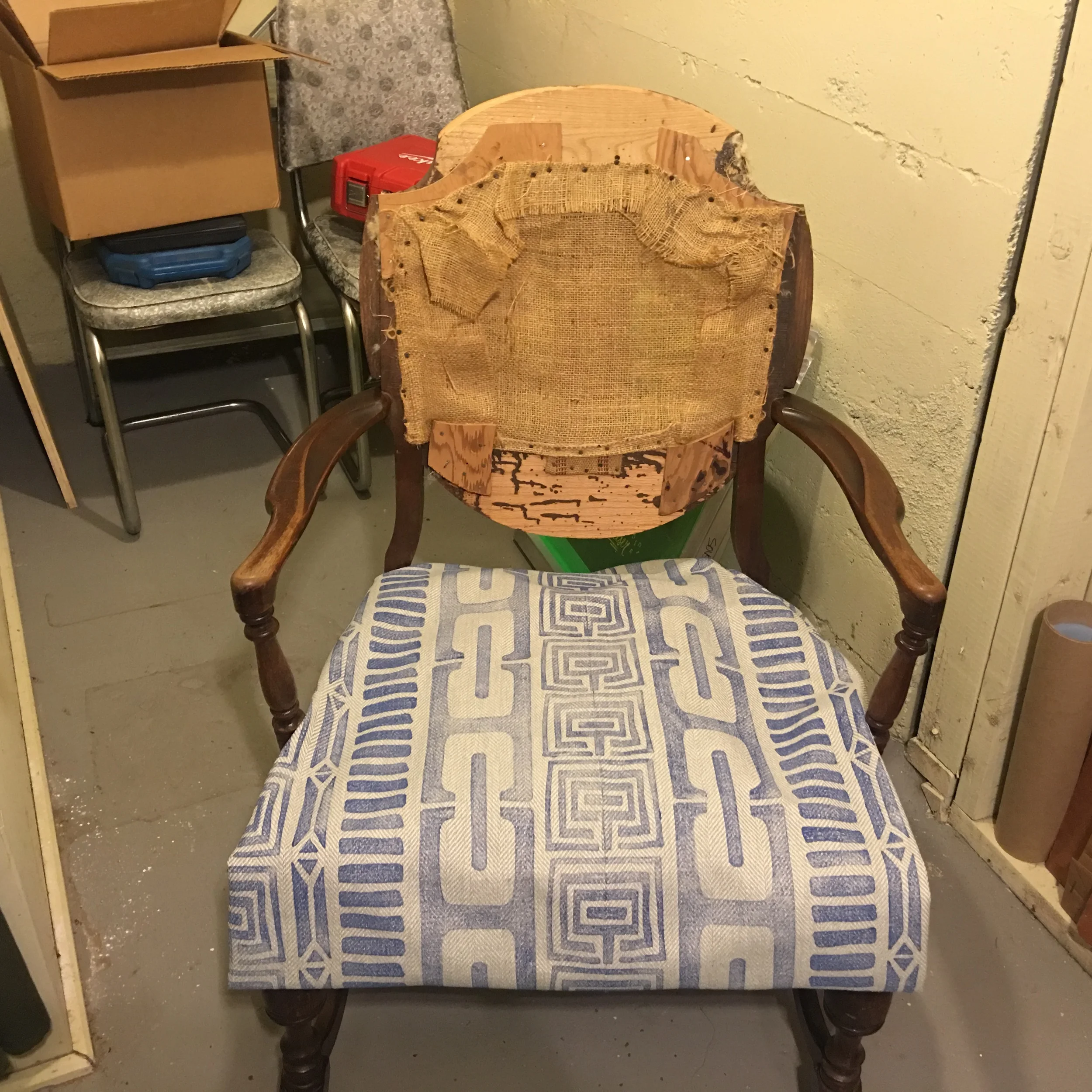 Testing the fabric on the chair 