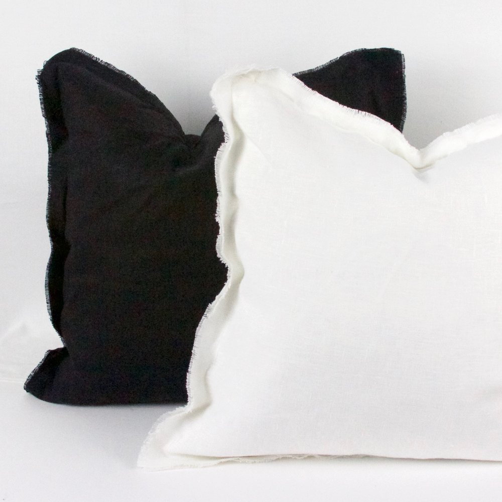 Fringe/raw edge flanged linen pillow with insert, handmade, small shop, —  Made on 23rd