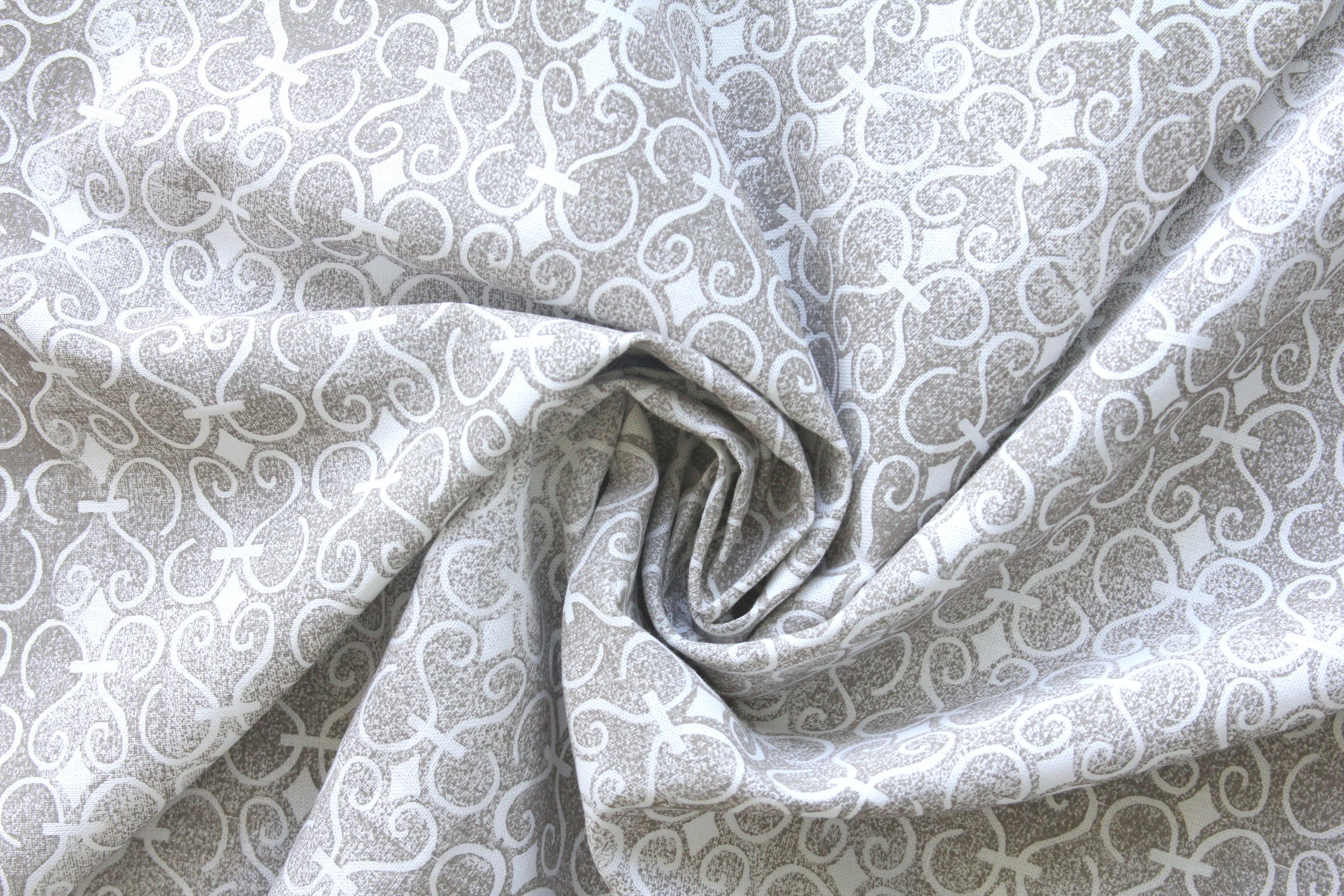 Custom Textile Printing, Bespoke, Block Printed, Architecture Inspired Design, Oatmeal, White, Iron Gate