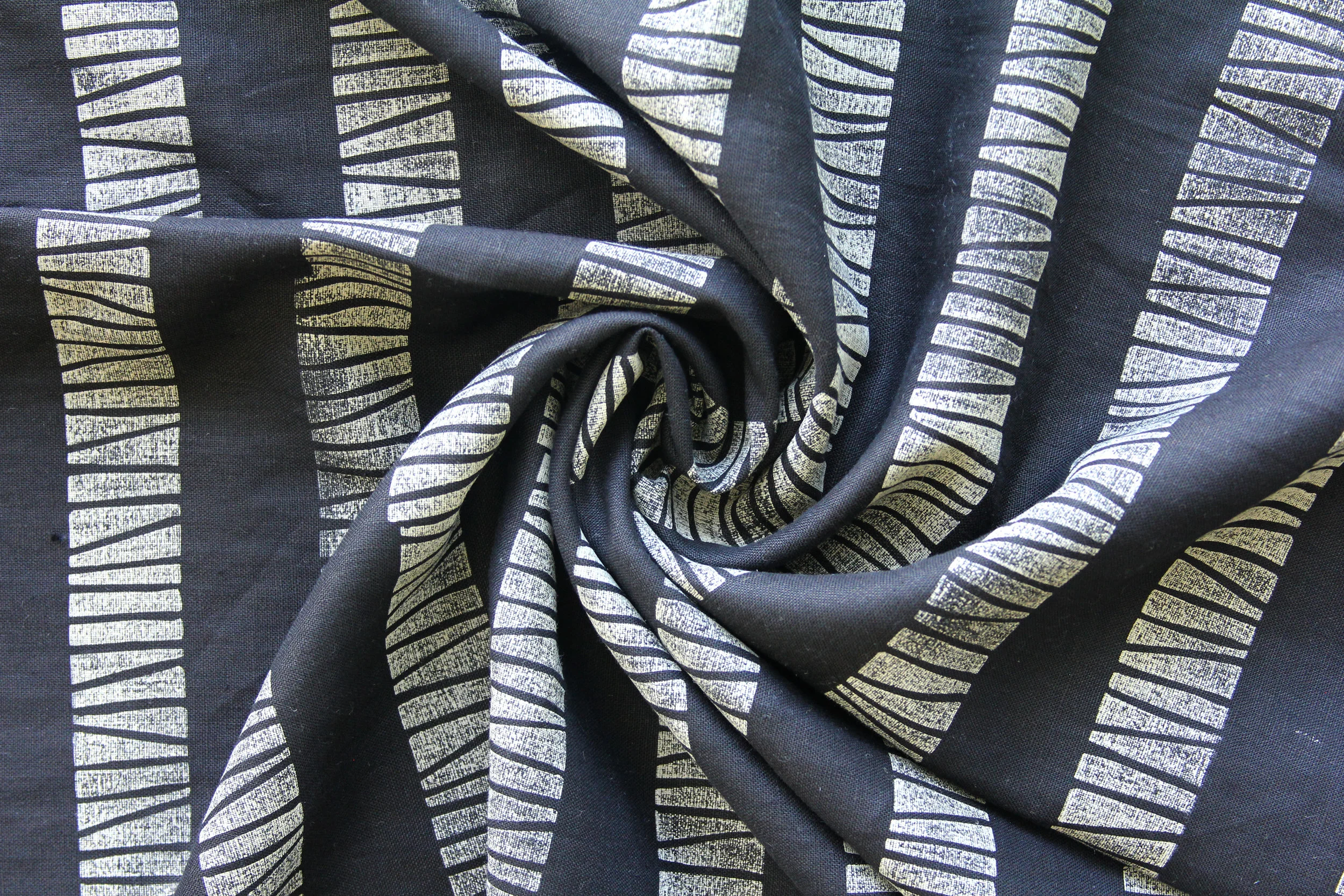 Linen, Black Linen Print, Bamboo Columns, Block Printed, Handmade Textiles, Linen, Custom Made, Home Decor, Bespoke Design