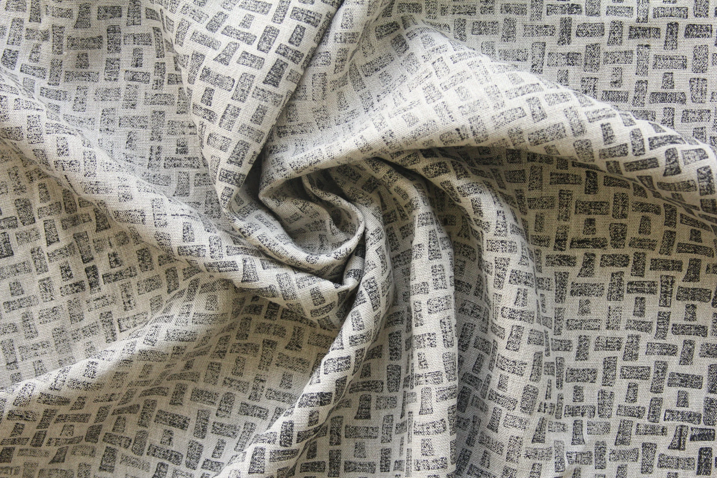 Block Printed Fabric by the Yard, Architecture, Linen, Block Printed by Hand, Custom, 