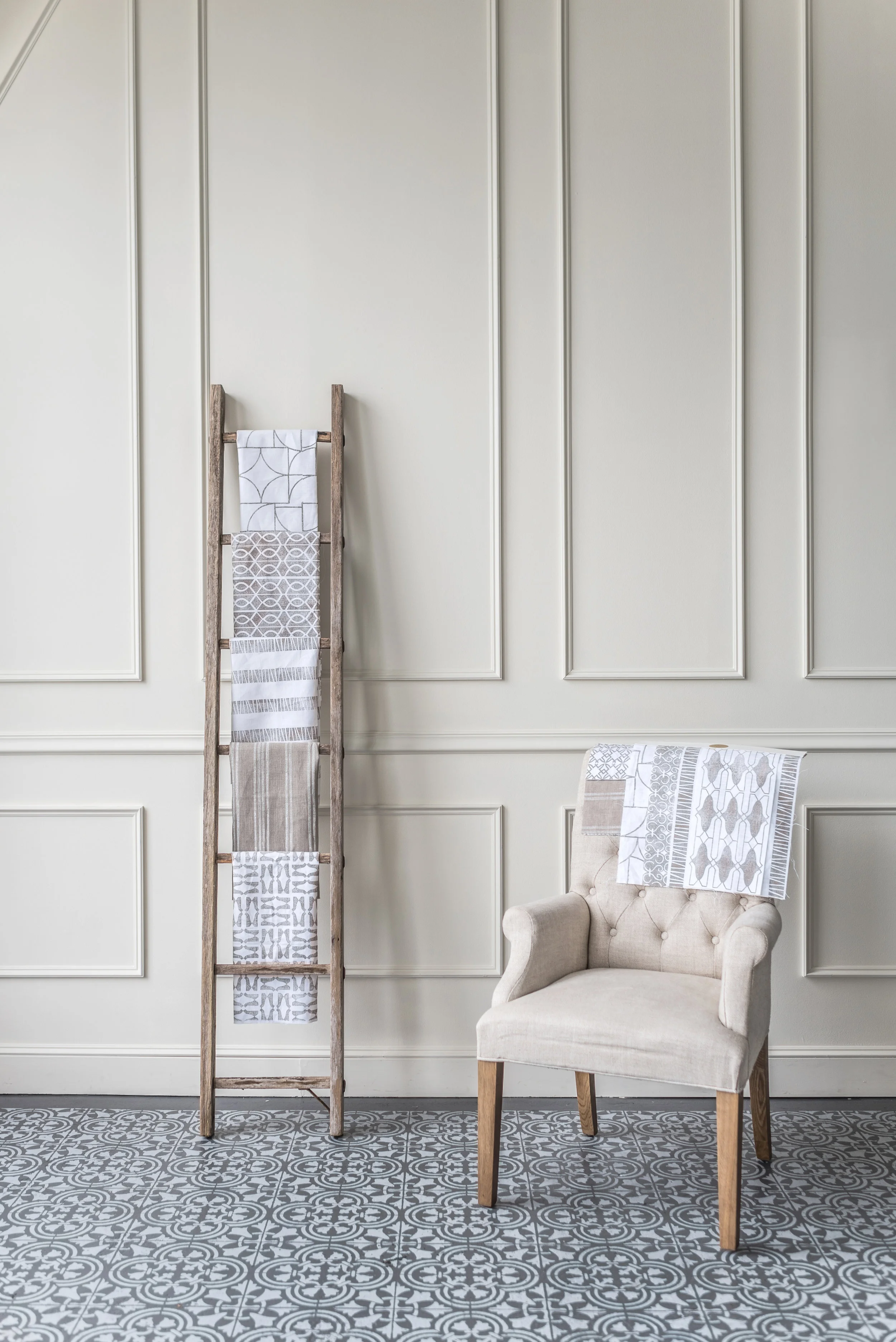 Handmade Linen Textiles, Printed white linen, Handmade Printed Fabric, Foursquare, Linen, Home Decor, Bespoke Design, Block Printed, Made By Hand Textiles, Custom, Architectural Prints, Tea Towels