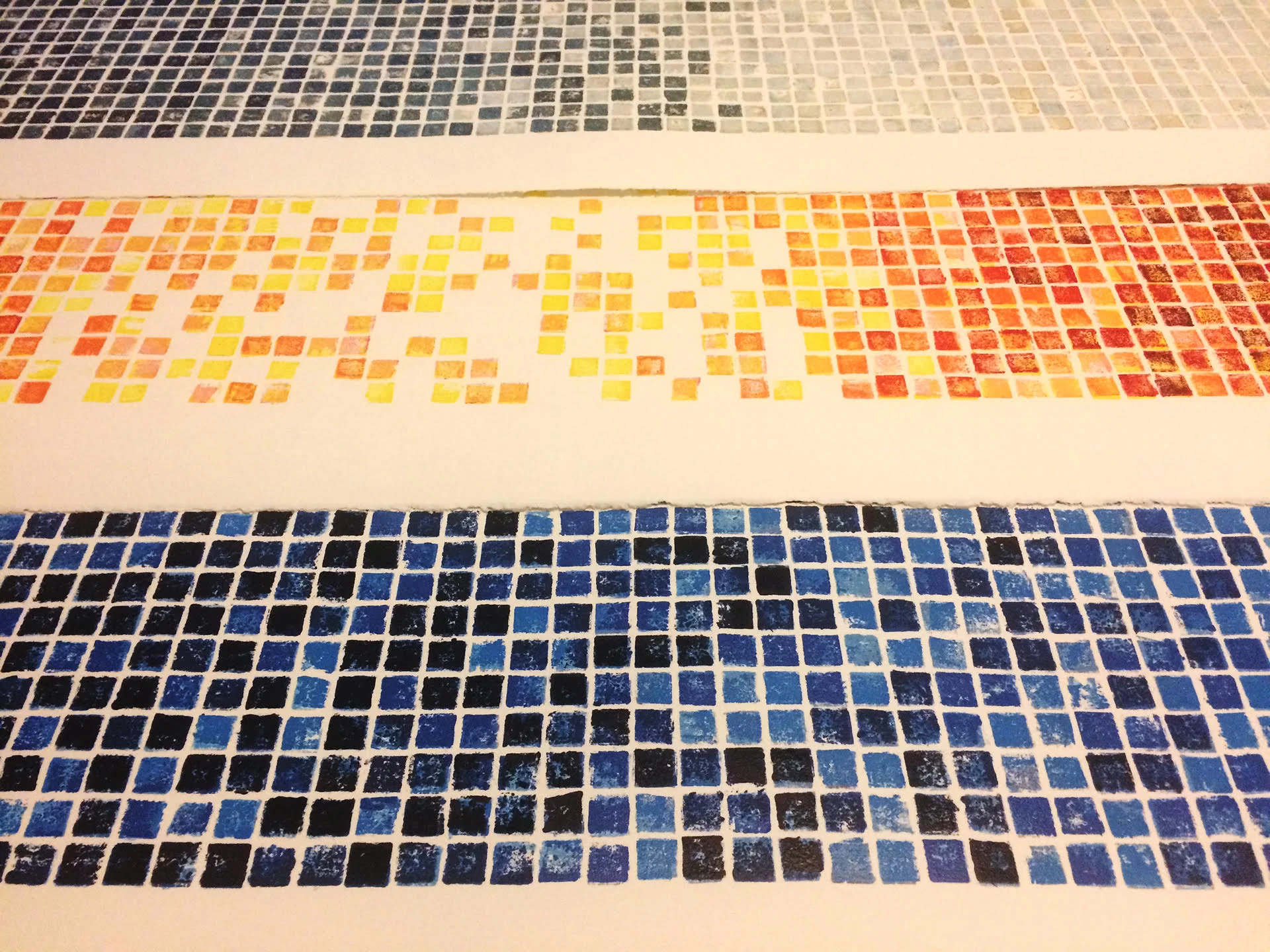 A detail of the sky woodblock prints.