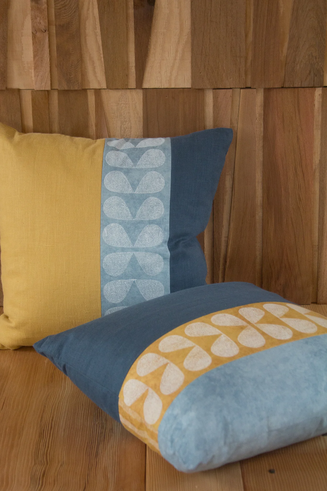 Hand printed linen, pillows, mid century Modern, blockprinted fabric, made local