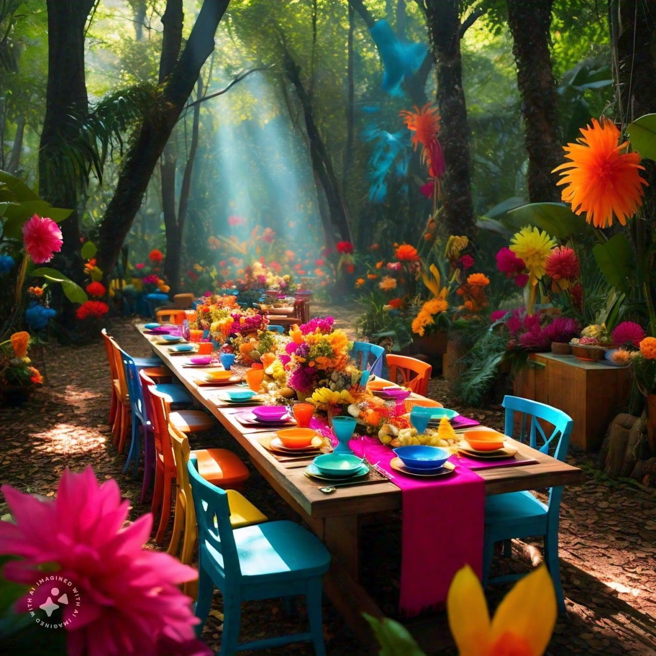 Look at this dreamy colorful dining extravaganza! What do you think they will be serving?