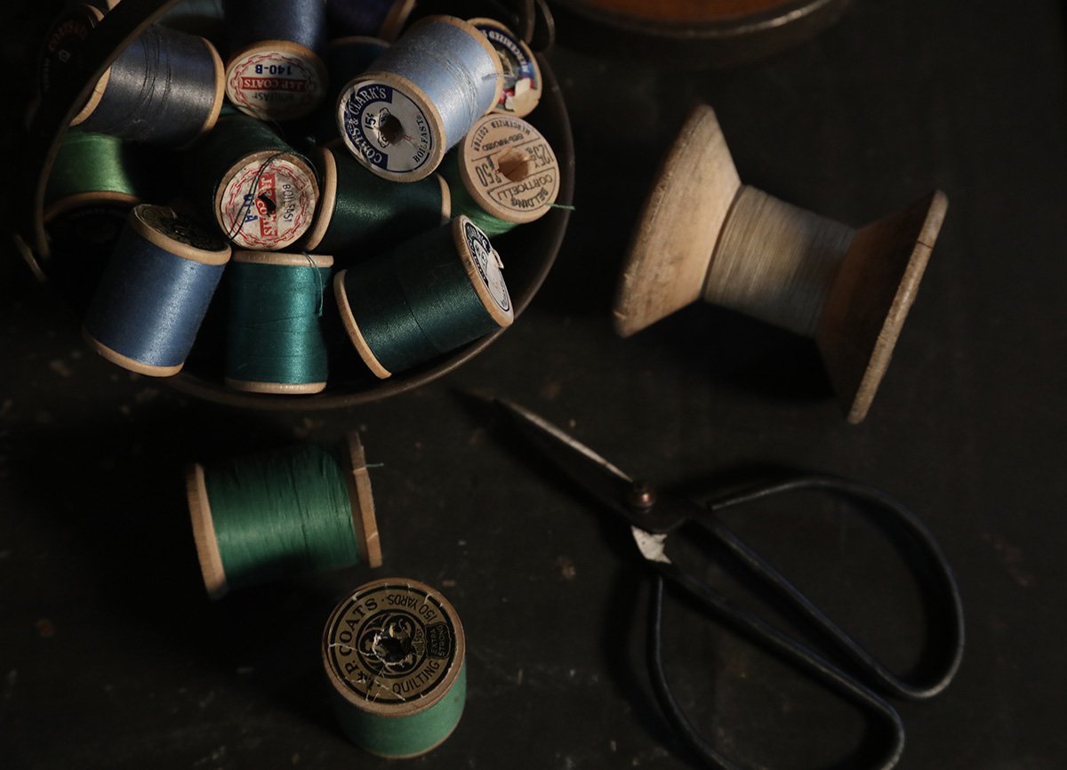 Spools of vintage thread:blues, At Goodwill today, I found …