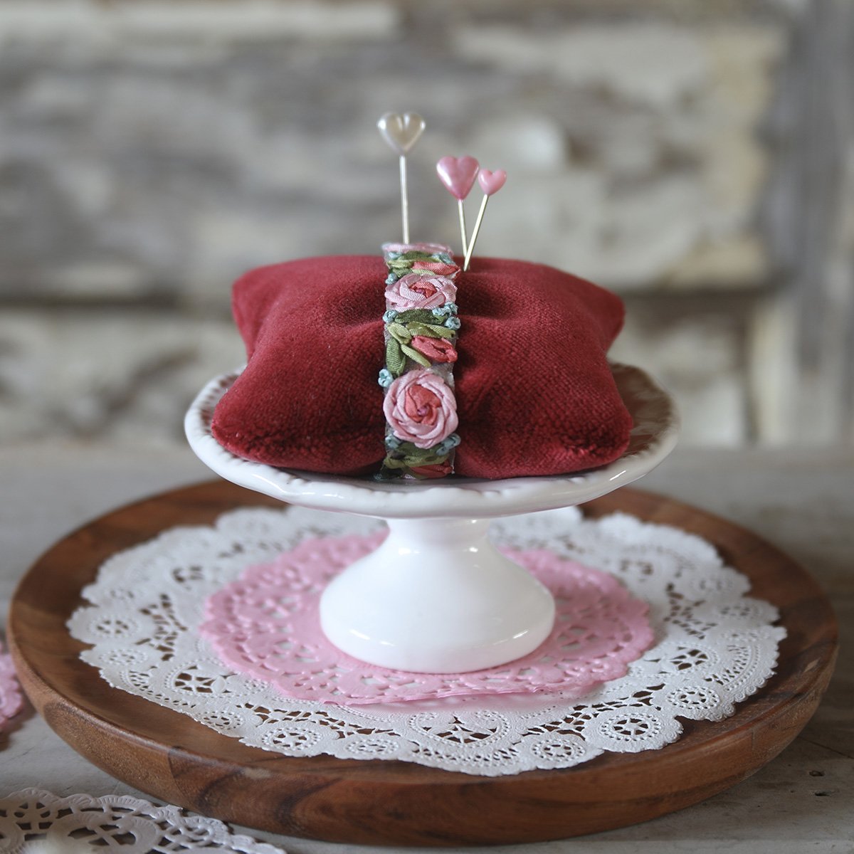 Personalized Pink Velvet Pincushion