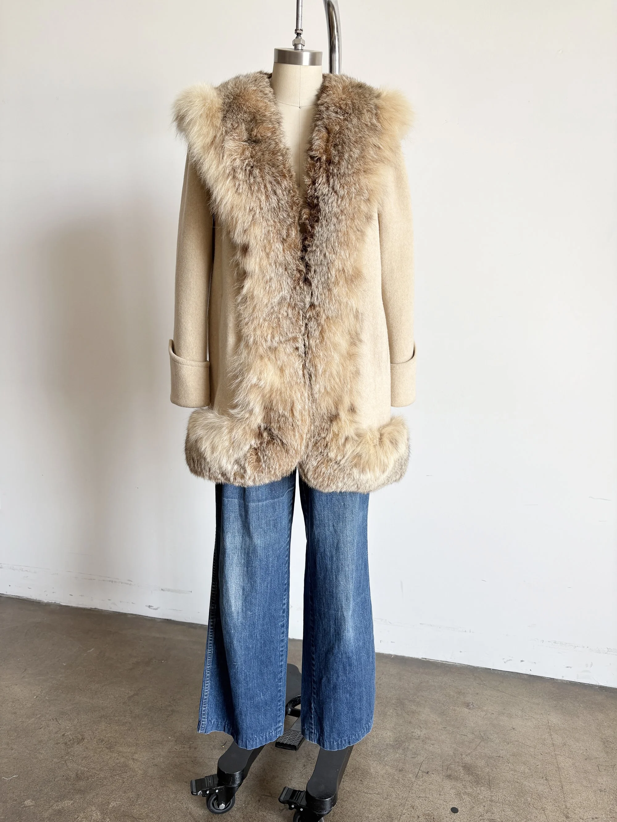 Beige Fur and Wool Coat