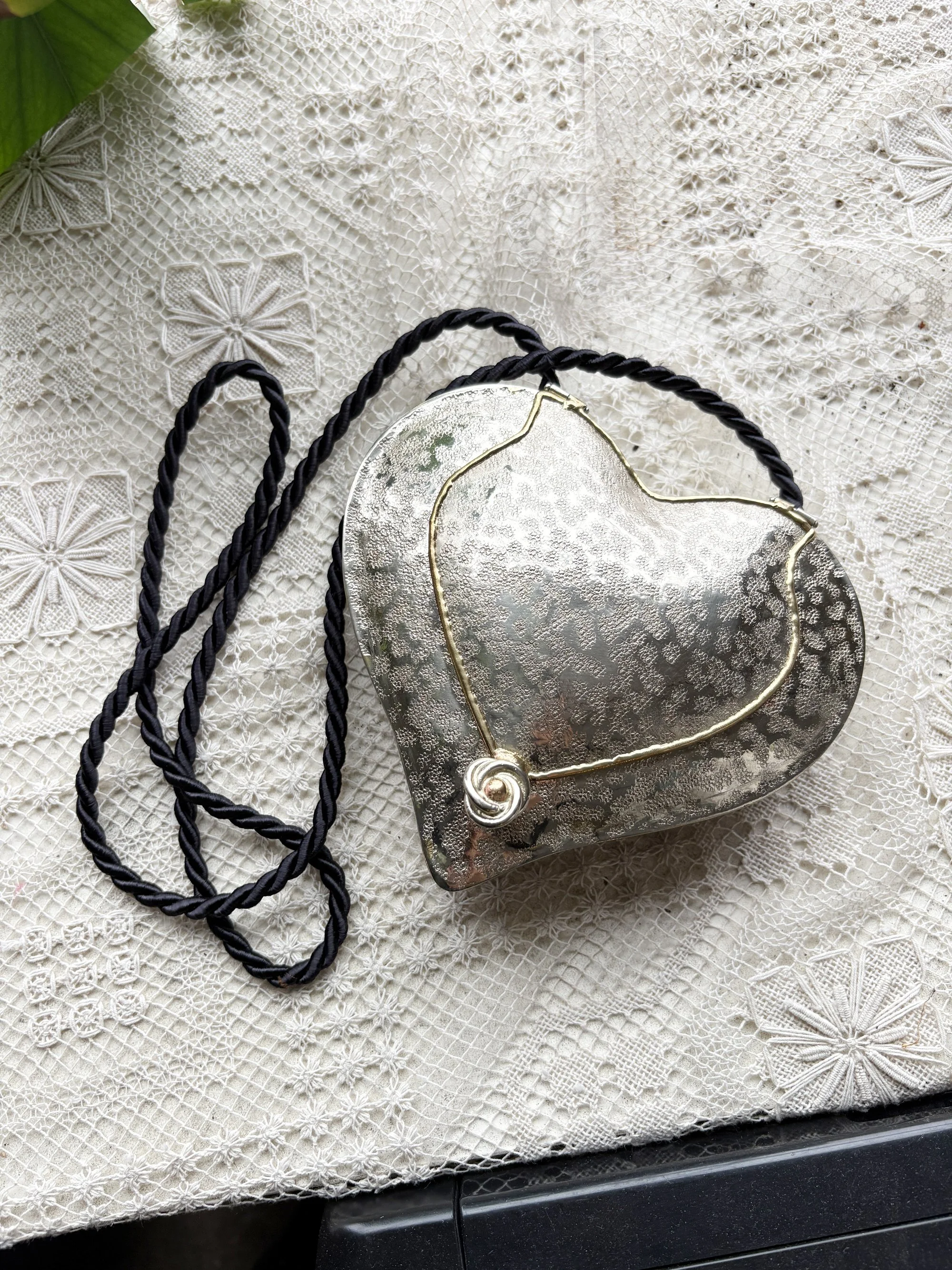 Silver Tone Heart Purse