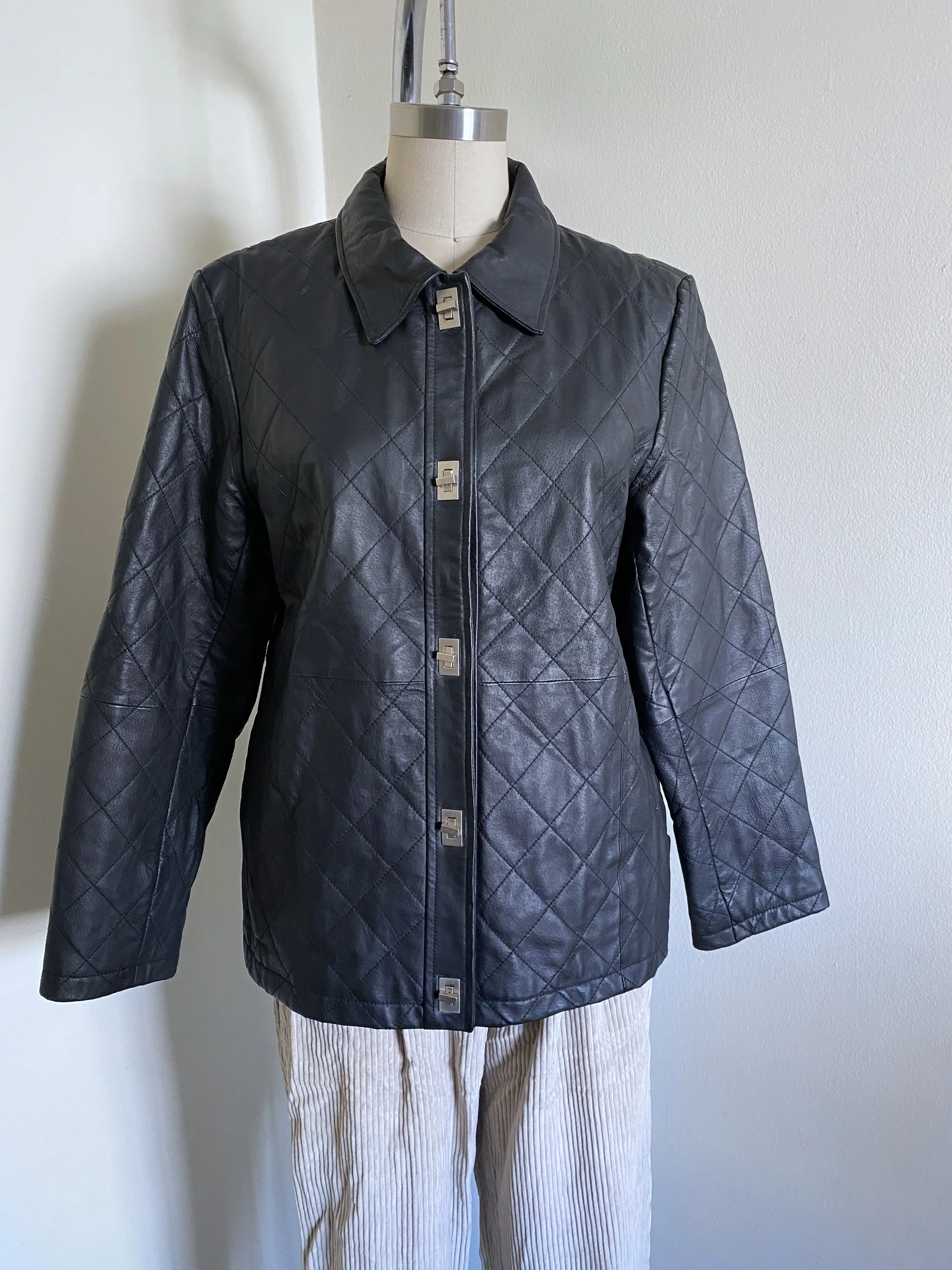 Black Leather Quilted Jacket