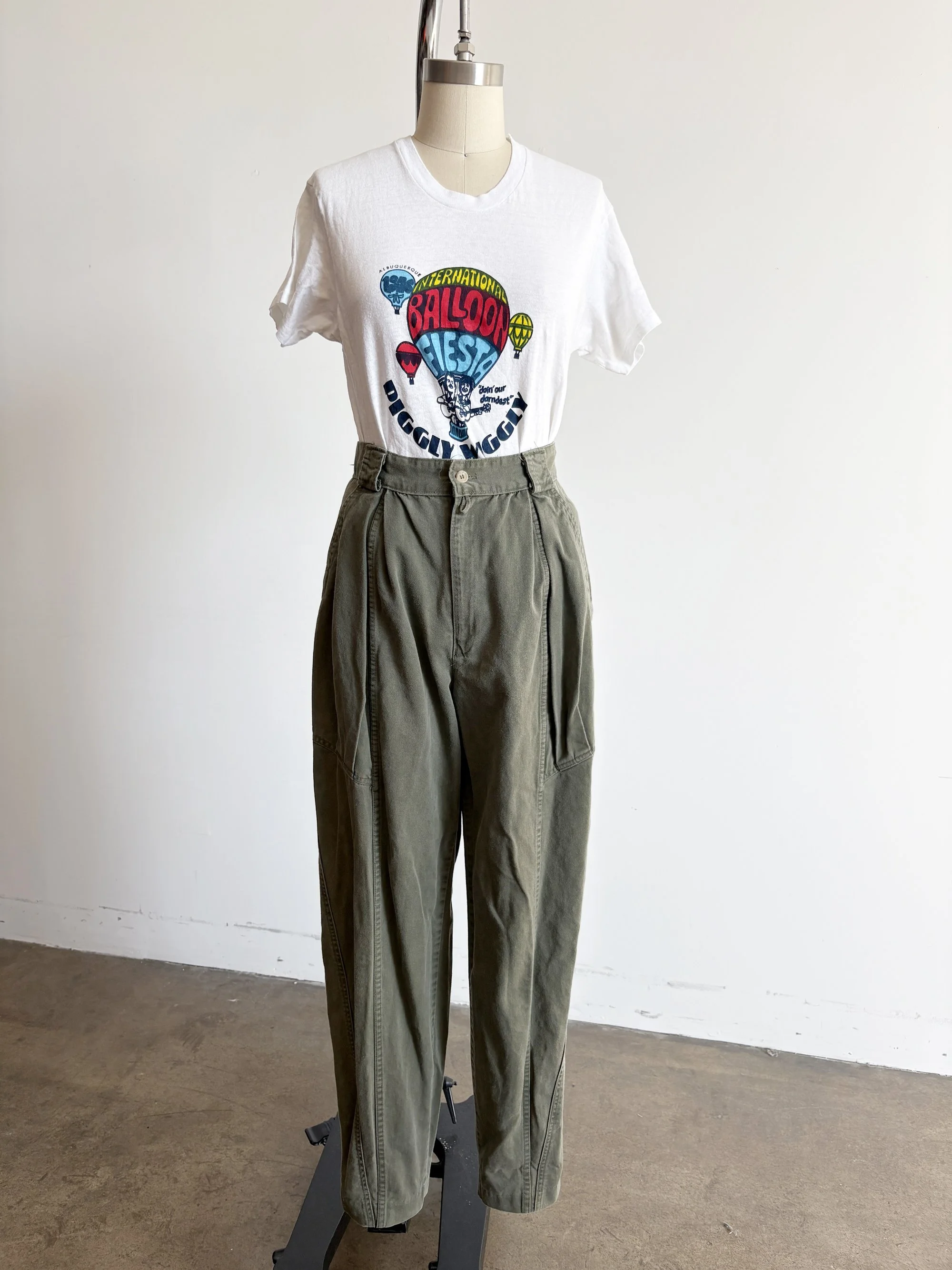 Olive High Waisted Cotton Trousers