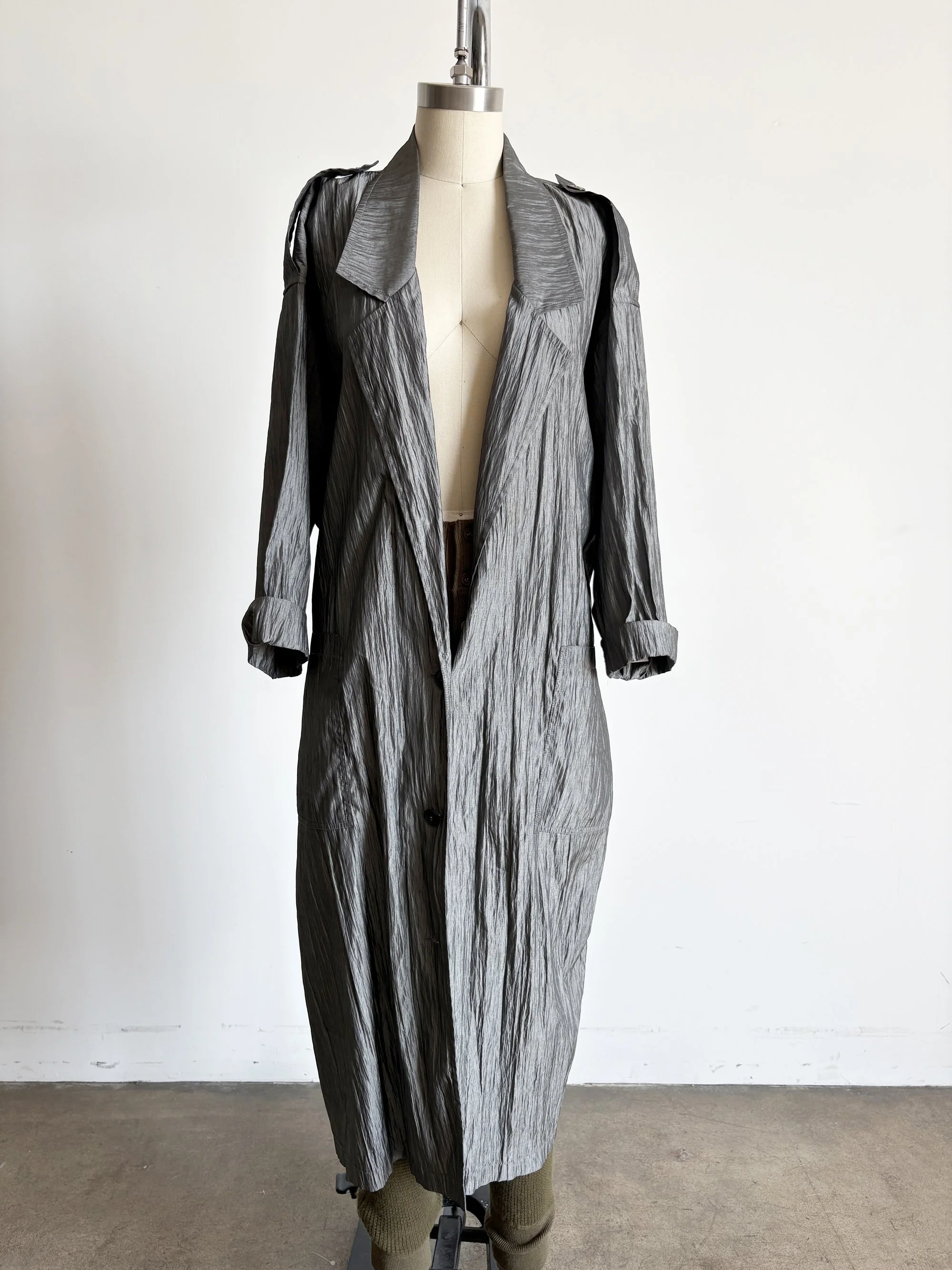 Pleated Gray Duster Coat