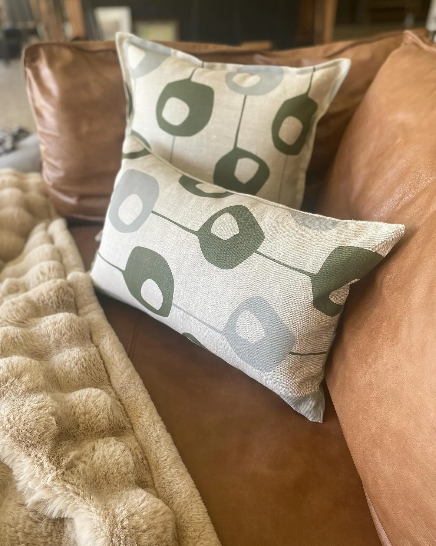 On the couch ! 
Deep green and mud Pod cushions.

They will be with me @salamancamarket tomorrow if you think they are just the thing for your couch or bedroom setting. I will be on site 11 or pop over to the on line shop link in bio 🛋️🩶

#decohome