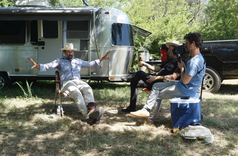 Crombie interviewing Jason Lee at his Texas property