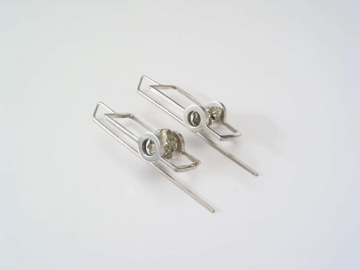  Earrings signed by DS, sterling silver, pyrite - construction 