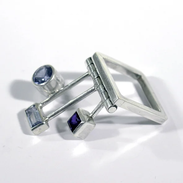 Ring signed by DS, sterling silver, aquamarine, amethyst - construction