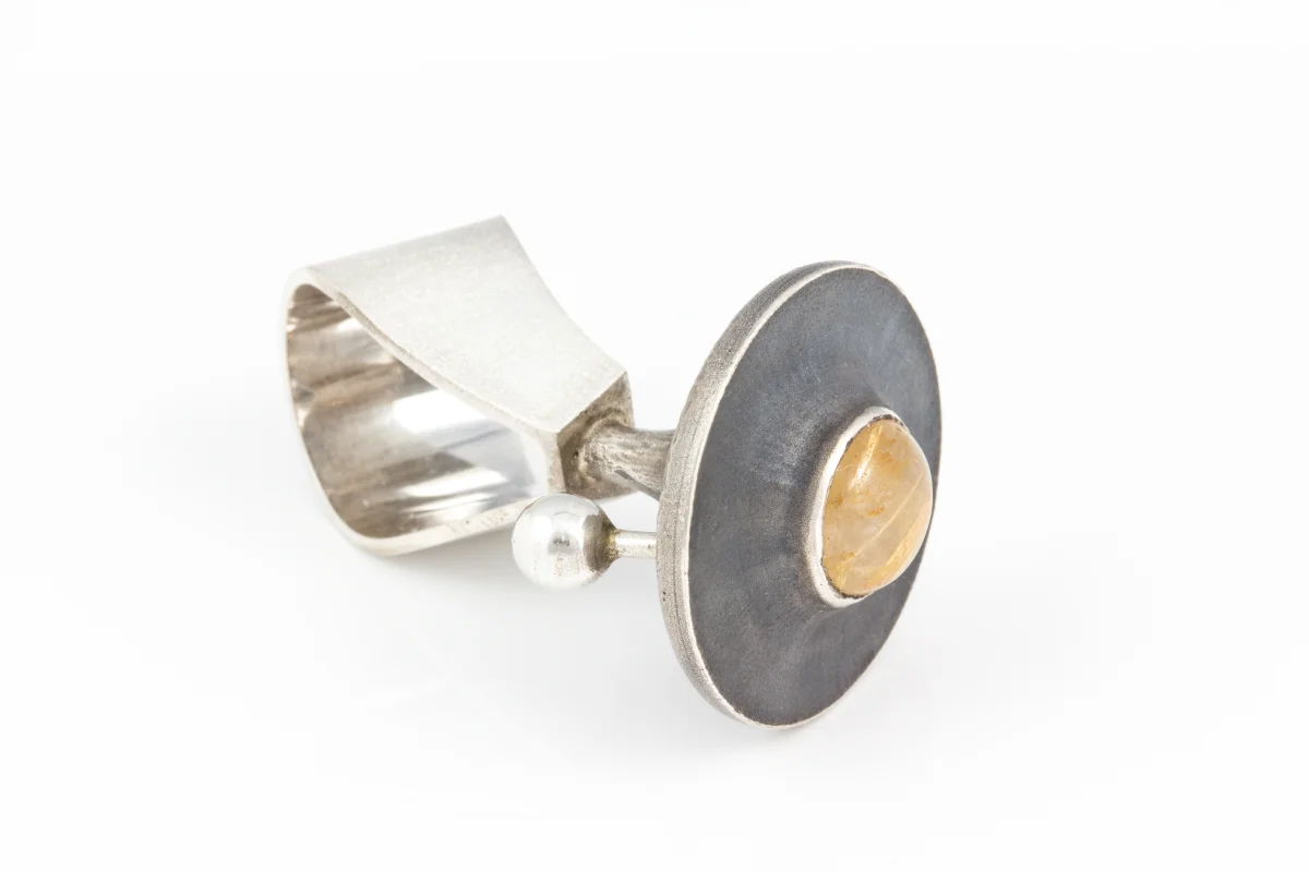  Ring signed by DS, sterling silver, rutilated quartz - casting,&nbsp;construction 