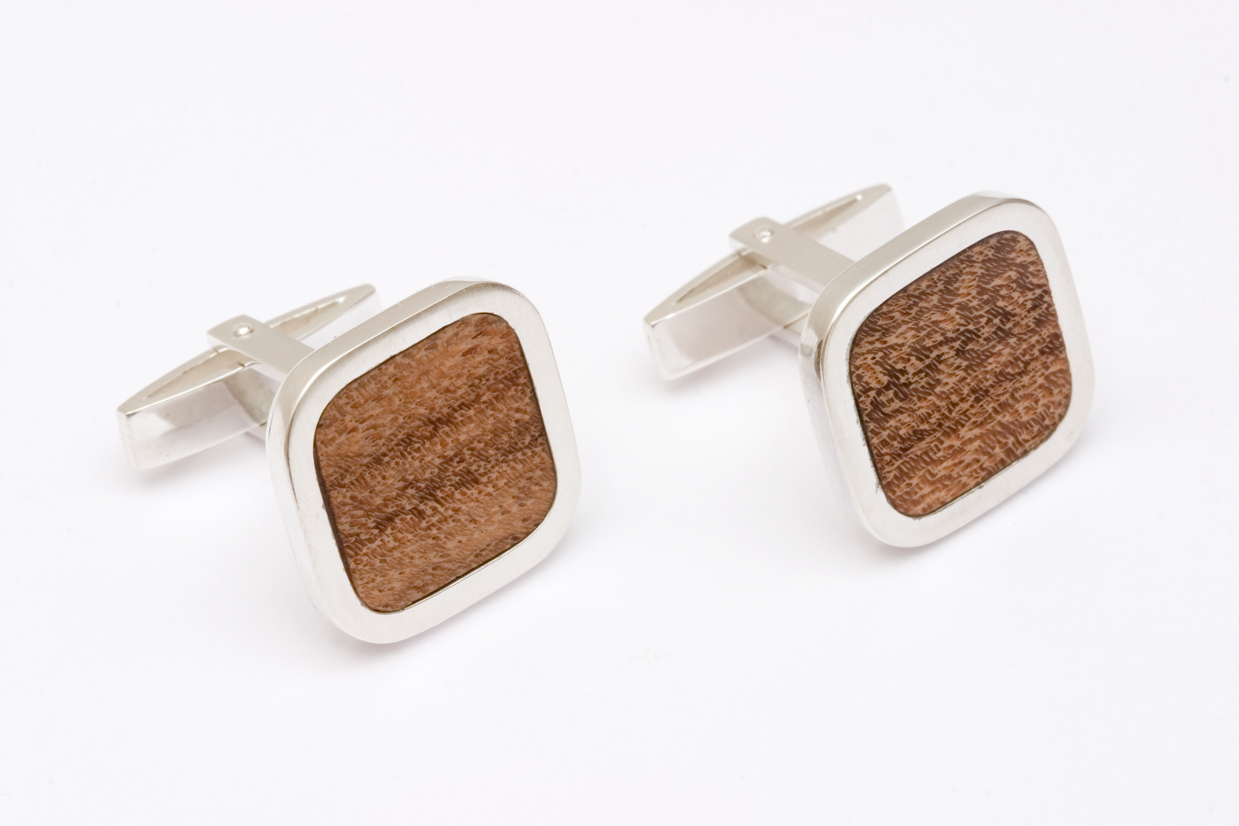  Cufflinks signed by DS, sterling silver, palm wood - construction 