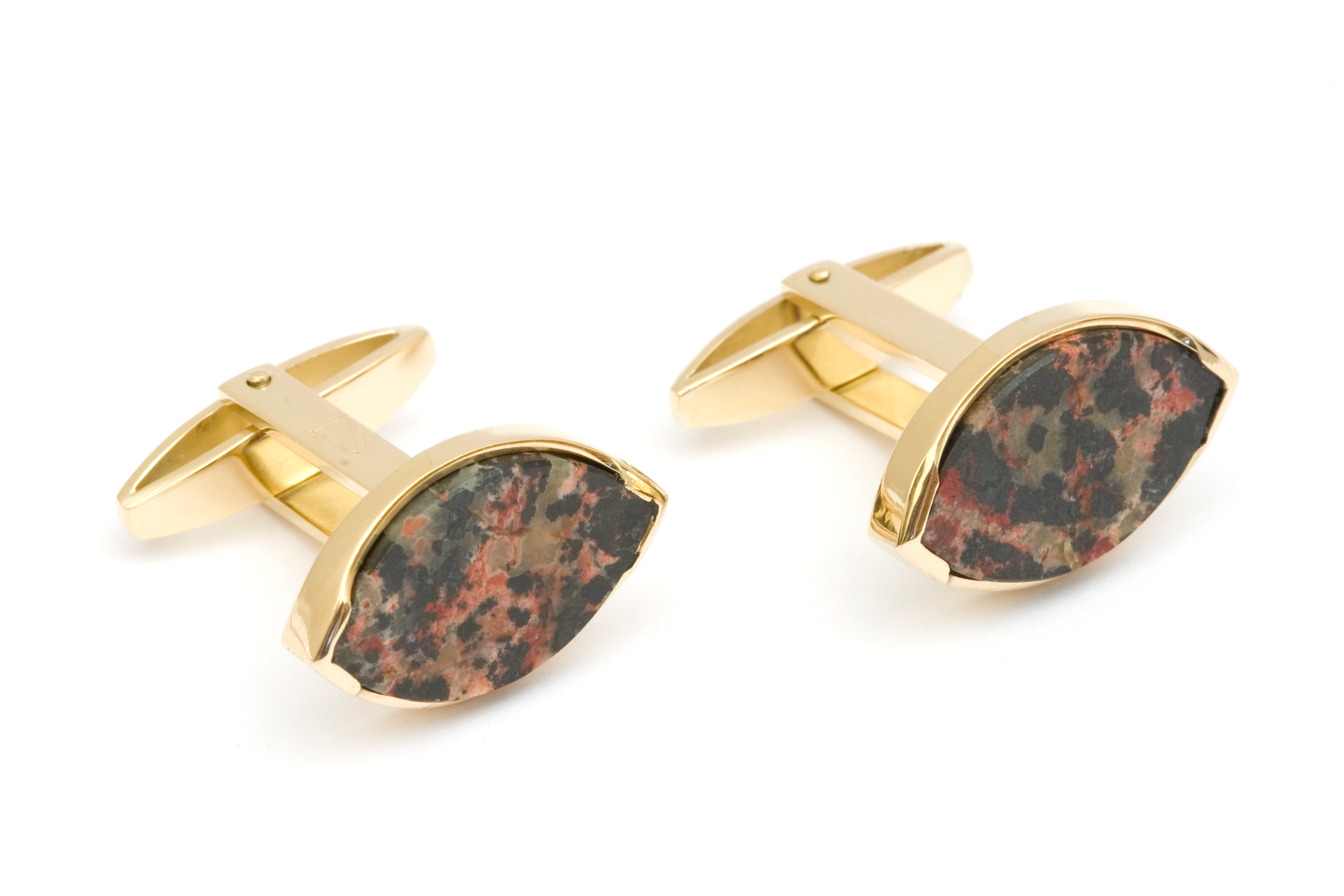  Cufflinks signed by DS, gold, jasper - construction 