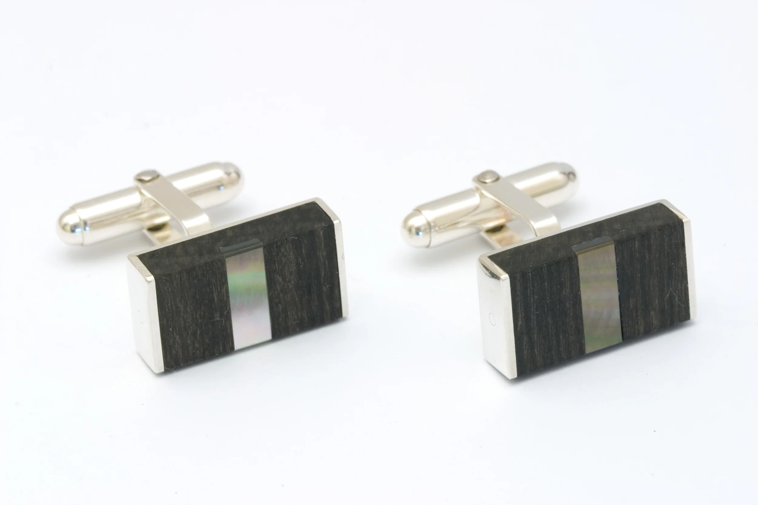  Cufflinks signed by DS, sterling silver, wenge, mother of pearl - construction 
