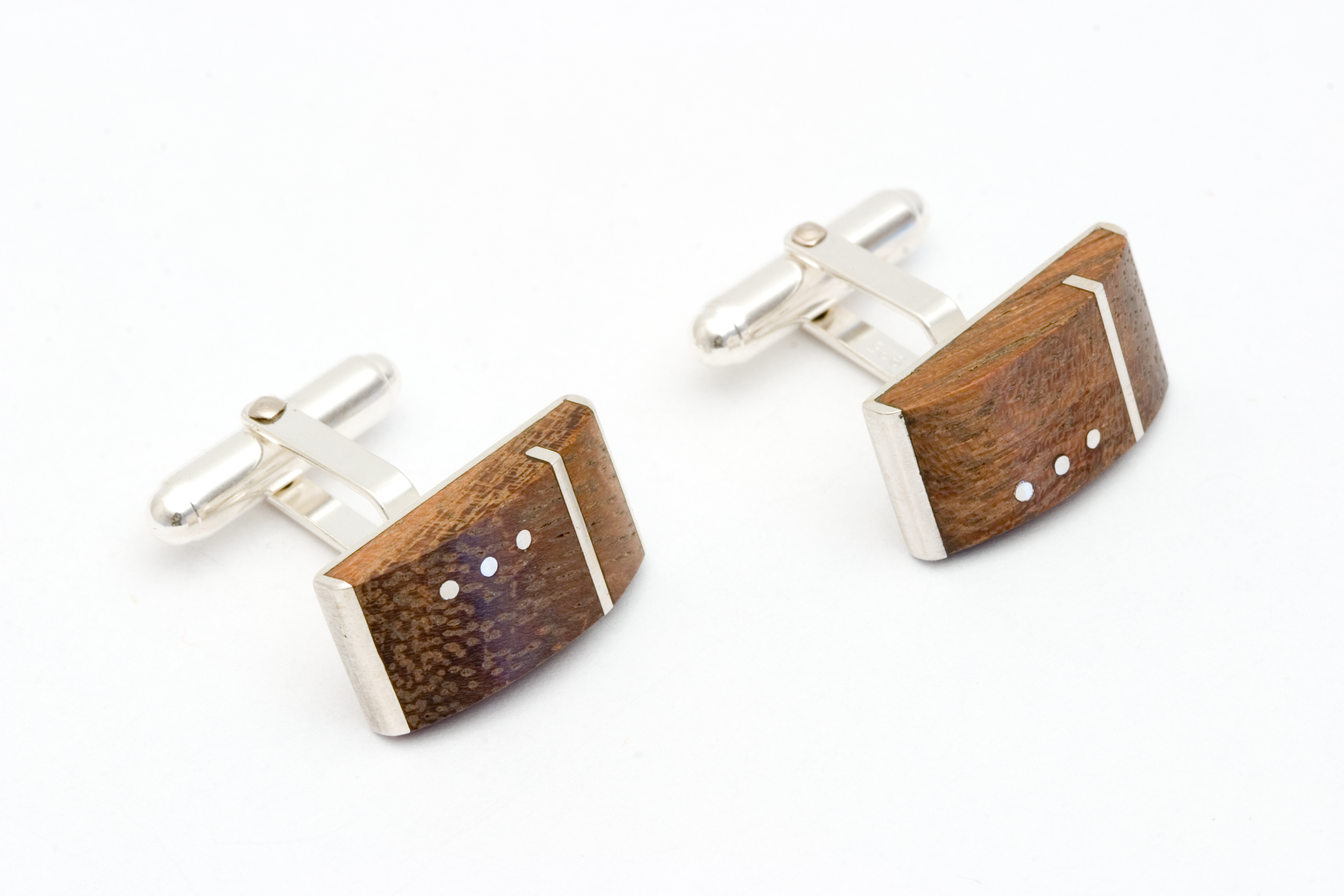  Cufflinks signed by DS, sterling silver, palm wood - construction 