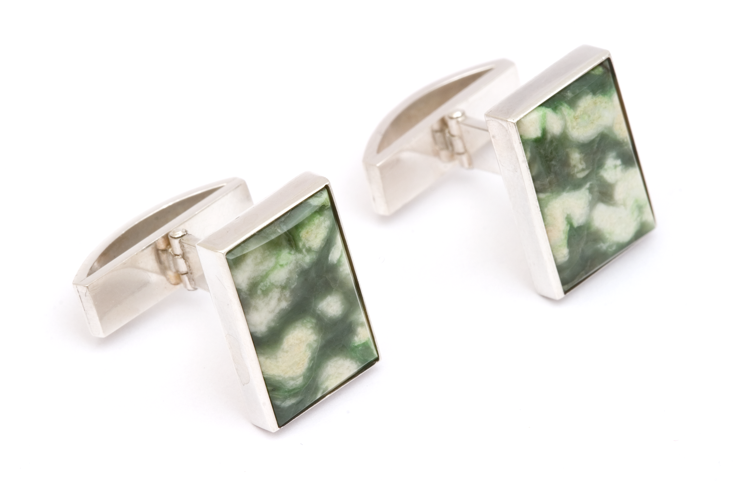  Cufflinks signed by DS, sterling silver, jade - construction 