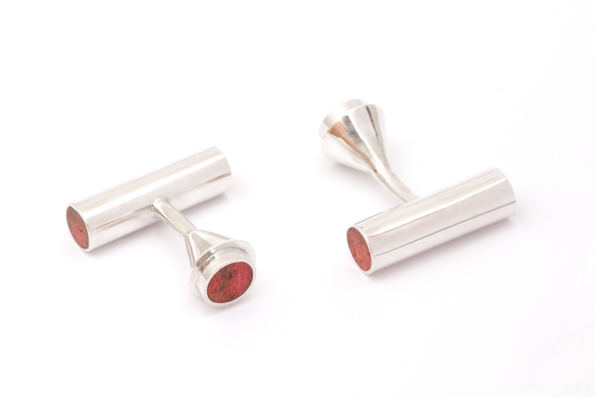  Cufflinks signed by DS, sterling silver, coral - construction 