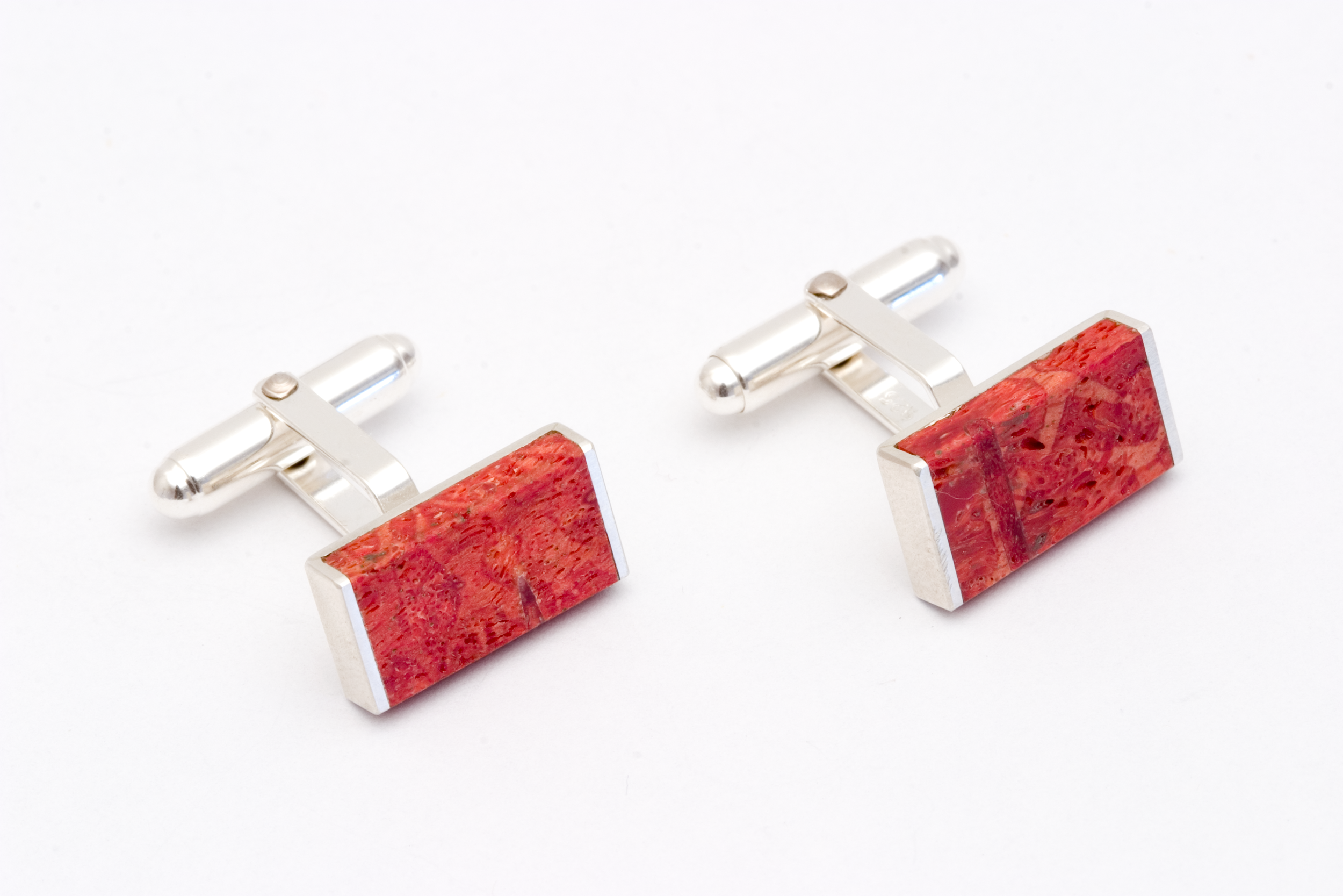  Cufflinks signed by DS, sterling silver, coral - construction 