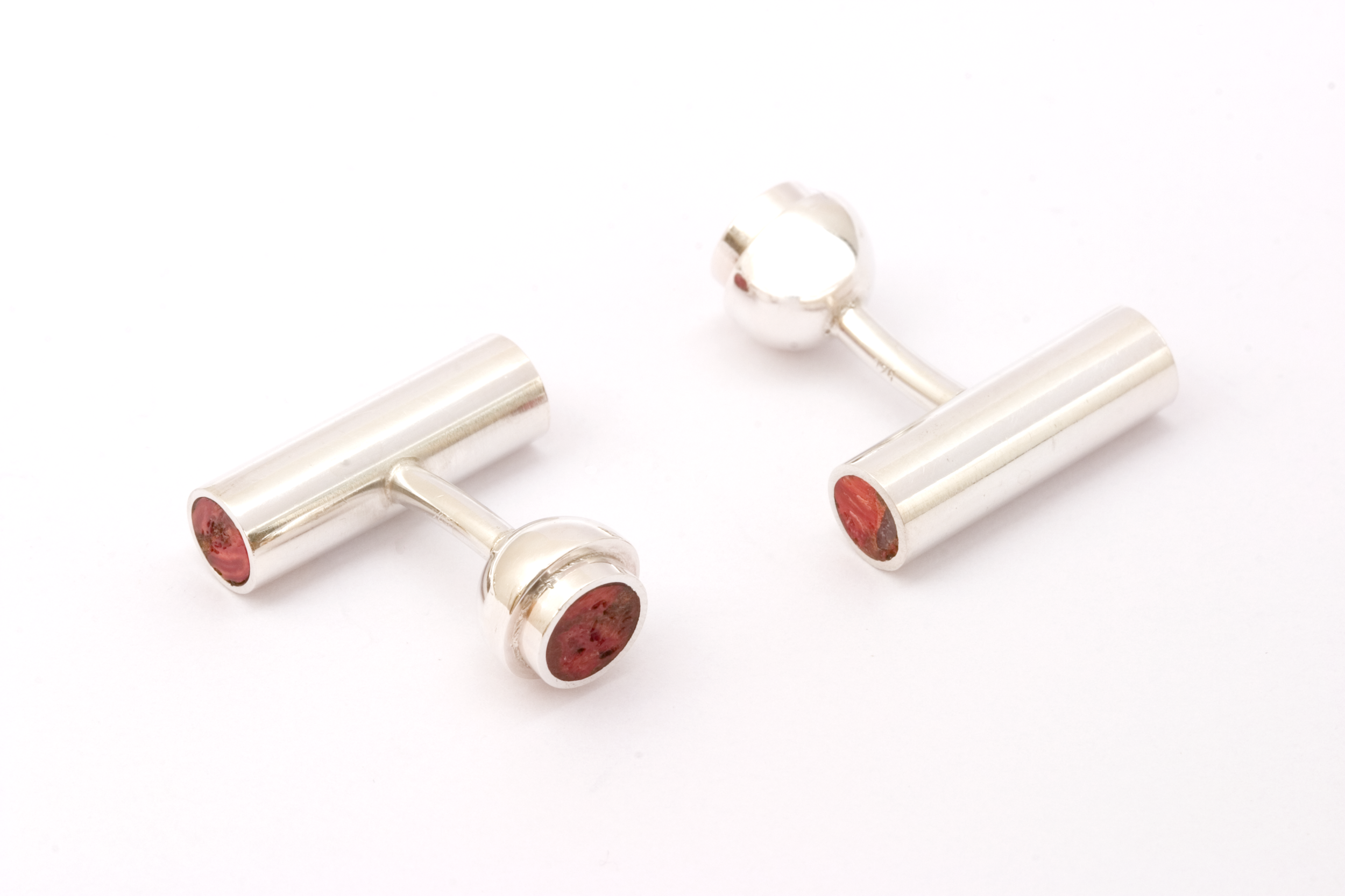  Cufflinks signed by DS, sterling silver, coral - construction 