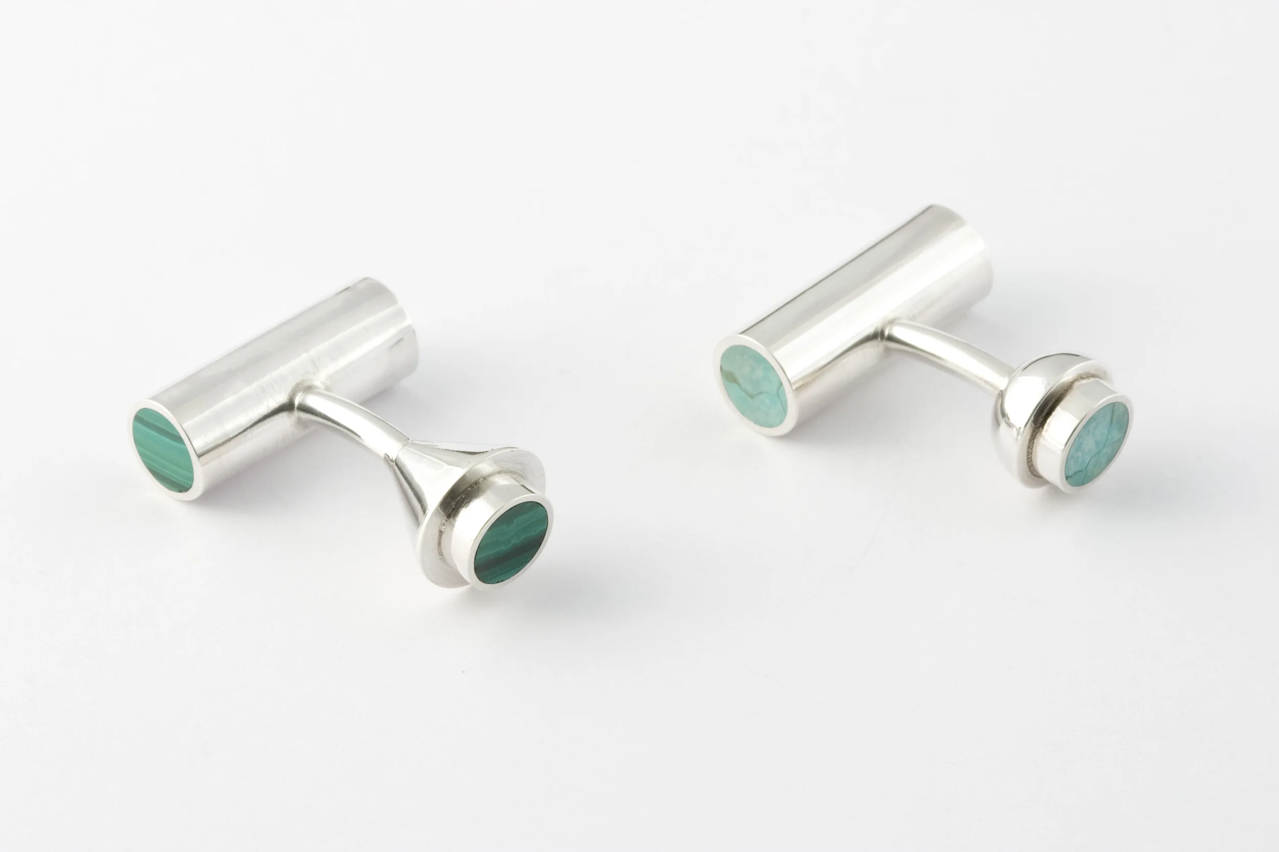  Cufflinks signed by DS, sterling silver, malachite, turquoise - construction 