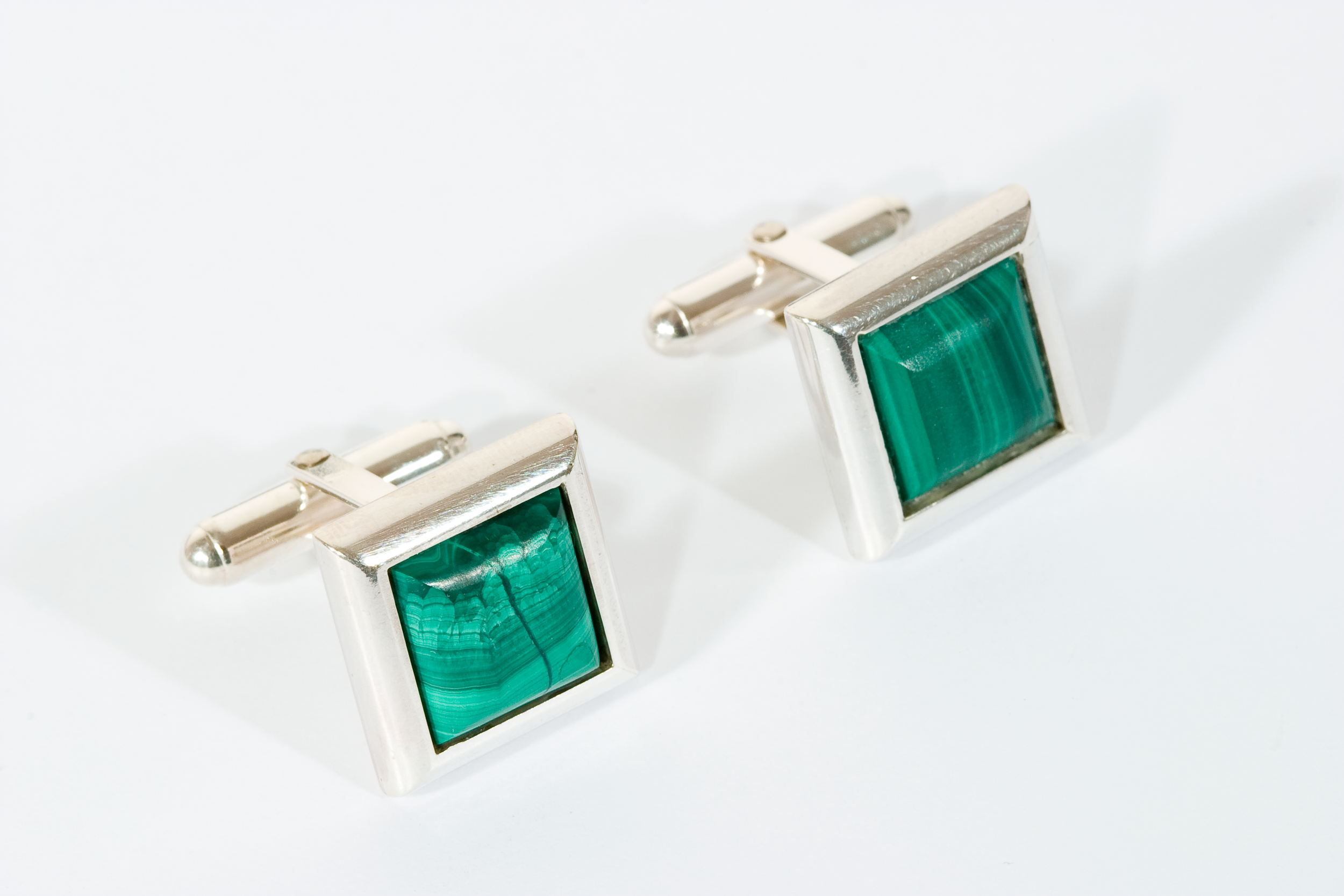  Cufflinks signed by DS, sterling silver, malachite - construction 