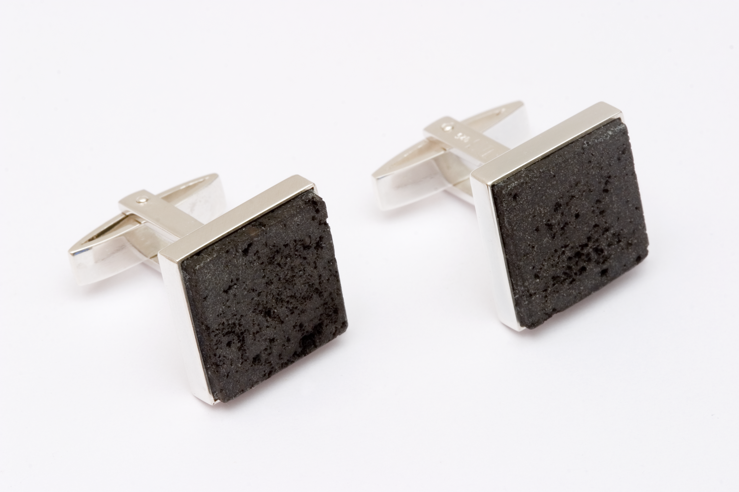  Cufflinks signed by DS, sterling silver, lava - construction 
