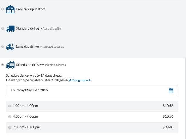 The selection is made at the delivery payment screen. Source:Supplied