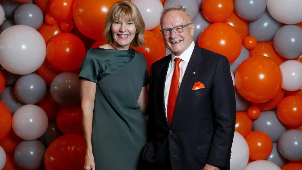 Harvey Norman CEO Katie Page and Tony Shepherd at yesterday’s GWS Giants lunch in Sydney. Picture: Hollie Adams.
