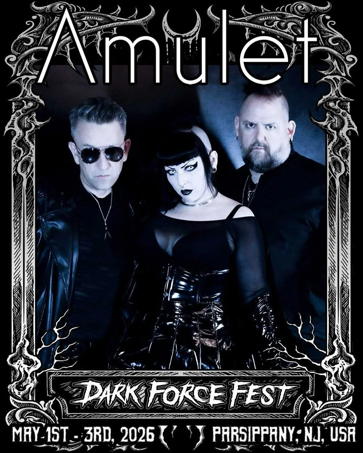 Representing Distortion Productions this year at Dark Force Fest: Amulet!! 🖤
.
@darkforcefest 2026 band announcement:
@amulettheband [Washington DC]

Signed to Distortion Productions, Amulet is bass-driven, electro-industrial rock known for their po